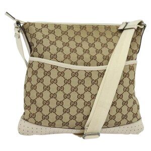 Authentic GUCCI GG Canvas Shoulder Bag Beige Silver 145857